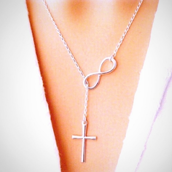 Exclusively Fancy Jewelry - Silver cross and infinity necklace choker.